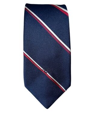 Vintage Oscar de la Renta Silk Blend Navy Regimental Red & White Stripes 57x3”